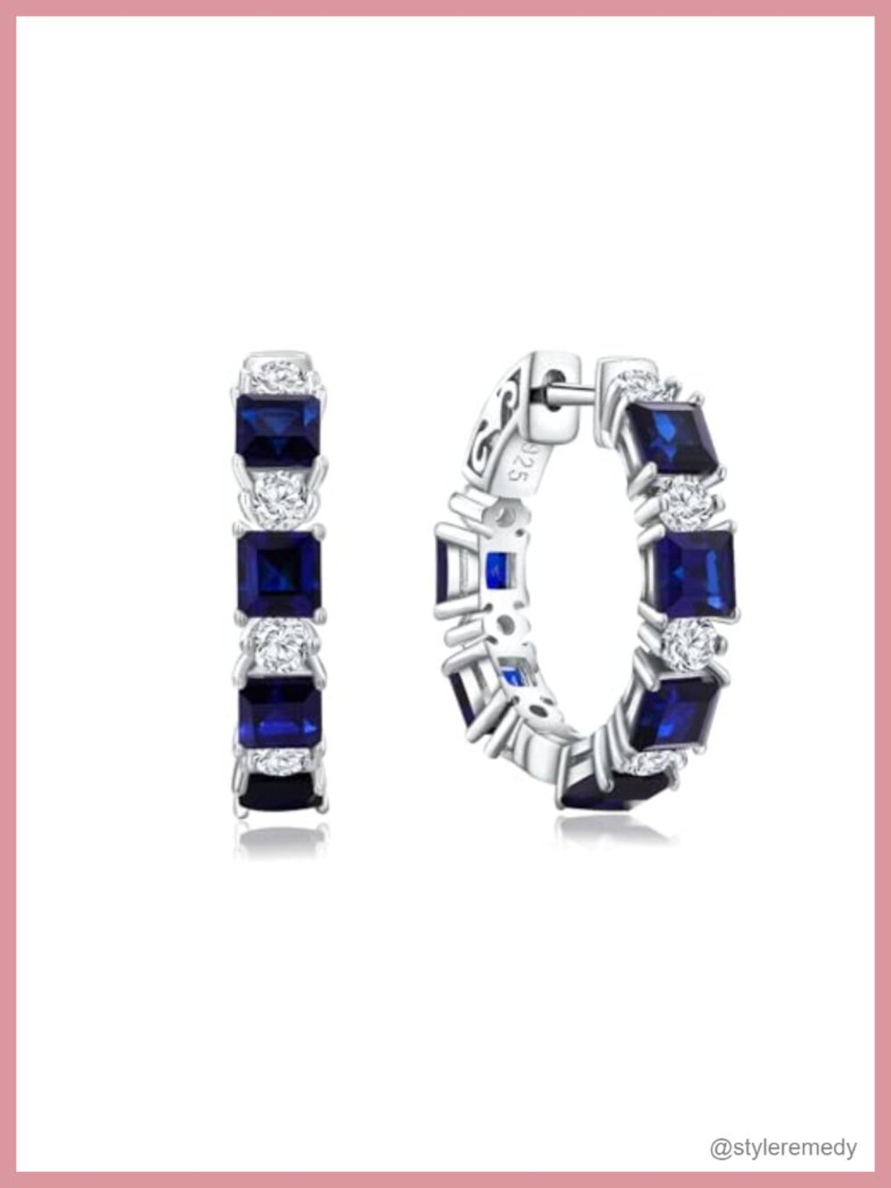 925 Sterling Silver Hoop Earrings Created Blue Sapphire Huggie